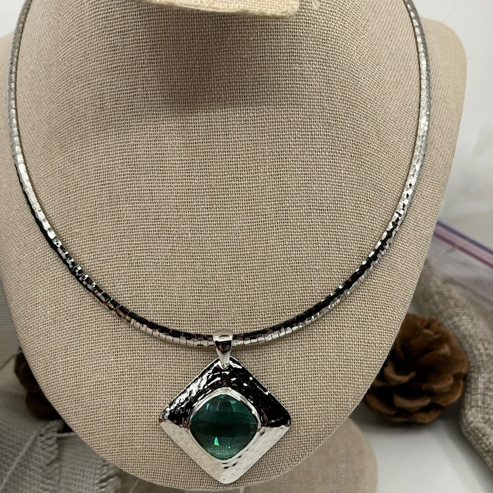 925 Italy Platinum Over Sterling Silver Hammered Pendant Necklace – 26.2g - Picture 7 of 17